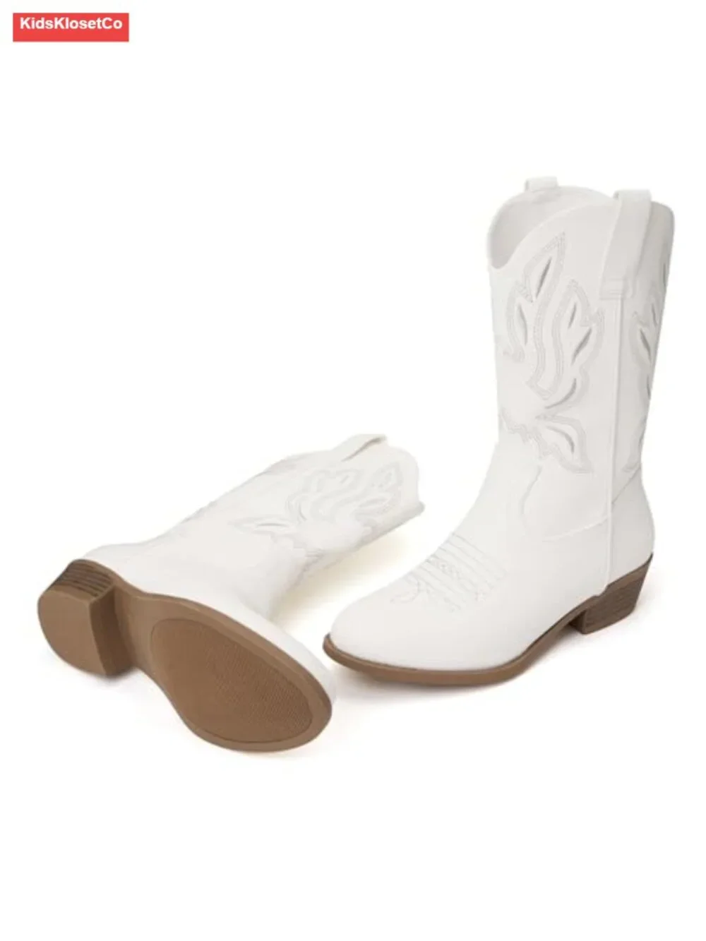 Girls Pointed Toe Mid Calf Riding Boots with Western Embroidery Side Zipper